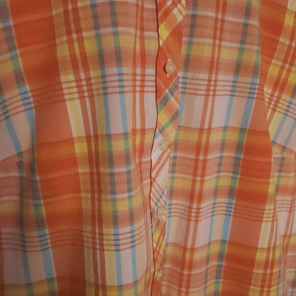 Talbots Orange Yellow Plaid Button Down Medium - Picture 3 of 5